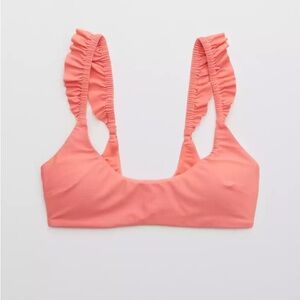 NWT Aerie Ruffle Scoop Coral Bikini Top